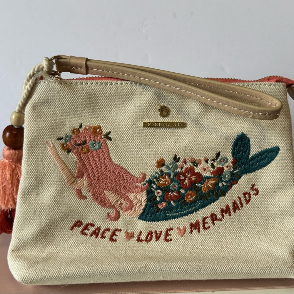 Spartina 449 Cream and Teal Mermaid Canvas Clutch